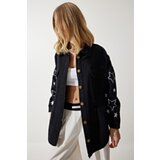  Women's Black Star Embroidered Oversize Shirt Jacket | shoptok.hr