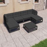  Sedežna garnitura 7-delna z blazinami črna trdna borovina | Shoptok.si