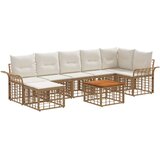  Set vanjskih sofa 8 pcs Prirodna i krema bijela Poliester - Prirodna i kremasto bijela sa stolom | shoptok.hr