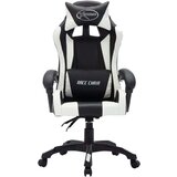 vidaXL racing stol z RGB LED lučkami belo in črno umetno usnje | Shoptok.si