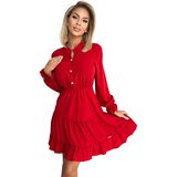 Numoco 395-1 Dress with a neckline and golden buttons - RED Cene