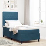  Krevet na podlozi s madracem i LED svjetlom tamnoplave boje 90x190 cm od baršuna | shoptok.hr