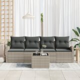 vidaXL 5-dijelni vrtni set sofe sa jastucima svjetlosivi poli ratan, 2-sjedalo vrtne sofe sa skladištem i jastučićima svjetlosivi poli ratan | shoptok.hr