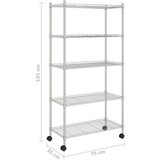 vidaXL 5-nadstropni regal s kolesi 75x35x155 cm krom 250 kg | Shoptok.si