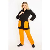 Şans Women's Plus Size Orange Pocket Combined Hooded Front Zippered Sweatshirt Trousers Suit Cene