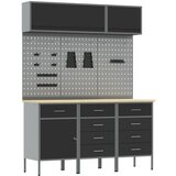 vidaXL 8-delni set delovne mize iz črnega jekla, (22047396) u