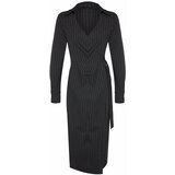 Trendyol Black Double Breasted Striped Woven Dress Cene