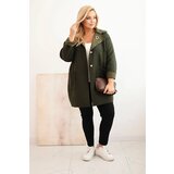 Kesi Włoski Plus Size women's coat with wool and pockets shearling khaki | shoptok.hr