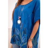 Kesi Włoski Women's cotton shirt with a floral pattern cornflower blue | Shoptok.si