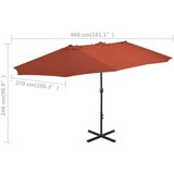  Vrtni suncobran s aluminijskom šipkom 460 x 270 cm boja cigle | shoptok.hr
