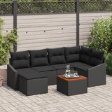 vidaXL 7-delni vrtni sofa set z blazinami Črna Poli ratan Akacija Cene
