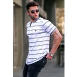 Madmext White Striped Polo Neck Men's T-Shirt 5874 Cene