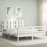 vidaXL Posteljni okvir z vzglavjem bel 5FT trden les Cene