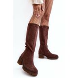 Kesi Women's over-the-knee boots with low heels, dark brown Beveta Cene