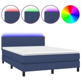 vidaXL Krevet box spring s madracem LED plavi 140x190 cm od tkanine | shoptok.hr