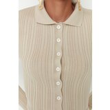 Trendyol Stone Soft Textured Polo Neck Knitwear Cardigan | Shoptok.si