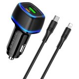 Borofone AUTO PUNJAČ BZ14A MERCURY - USB + TYPE C - QC 3.0 PD 20W 3A SA TYPE C NA LIGHTNING KABEL CRNI | shoptok.hr