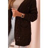 Kesi Włoski Ladies' openwork cardigan with pockets brown | shoptok.hr