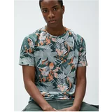 Koton Leaf Printed T-Shirt Crew Neck Slim Fit Short Sleeve