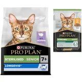 Pro Plan suha mačja hrana + 6 x 85 g mokre hrane gratis! - Sterilised Senior 7+ Longevis puran (3 kg) + Piščanec (6 x 85 g)