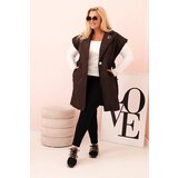 Kesi Włoski Women's Plus Size quilted vest with belt and collar brown | shoptok.hr