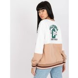 Fashion Hunters White and camel sweatshirt with a zip without a hood Cene