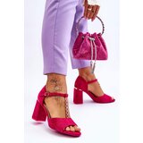 VINCEZA Suede High Heel Sandals With Cubic Zirconia Fuchsia Aniya | shoptok.hr