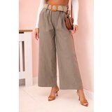 Kesi Włoski Women's linen trousers with wide legs and a belt fango u