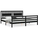 The Living Store Posteljni okvir z vzglavjem črn 200x200 cm trden les - Posteljni Okvir, (21528243) | Shoptok.si