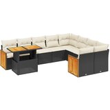 10-dijelni set vrtnih sofa s jastucima crni od poliratana Slike