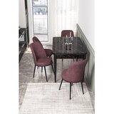 Hanah home trpezarijski set Via, sto na razvlačenje i 4 stolice, ploča u dekoru crnog mermera, puder roze tkanina Jerry | Eponuda.com