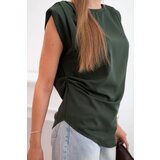 Kesi Włoski Elegant women's blouse with ruffles and asymmetrical cut khaki | Shoptok.si