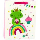Frog Gift Bag with Crown Rainbow White Pink 32x26x10cm Cijene