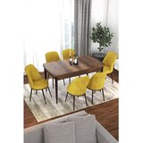 Hanah home trpezarijski set Via, sto na razvlačenje i 6 stolica, ploča u dekoru drveta Baroque, senf žuta tkanina Jerry | Eponuda.com