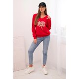 Kesi Women's blouse with v-neck and embroidered flower red | shoptok.hr