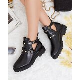 Resti Black women's embellished flat heeled boots Pearl Elegance | Shoptok.si