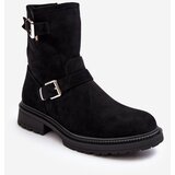 Kesi Women's flat heel boots with buckles Black Bliggore Cene