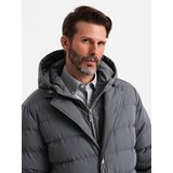 Ombre Men's long quilted jacket with lapels and lining - graphite | Eponuda.ba