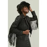 Answear Lab Usnjena biker jakna ženska, črna barva