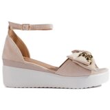 SEASTAR Beige women's wedge sandals with bow | ePonuda.com