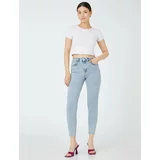 Koton Women's Clothing Slim Leg Jeans Slim Fit High Waist - Carmen Jean 3sal40027md Light Indigo