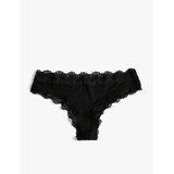 Koton Mutandine Brazilian In Cotone Stampato Con Pizzo - Donna, Taglia S, 95% Cotone 5% Elastan, Nero