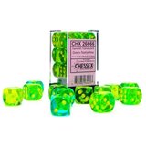 Chessex kockice - gemini - translucent - green-teal & yellow - dice block 16mm ( Cene