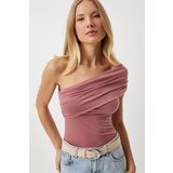  Women's Dusty Rose One Shoulder Gathered Knitted Blouse | ePonuda.com