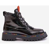 Boto Leather Patent Ankle Boots Worker With Zipper Black Anafra | shoptok.hr