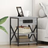 vidaXL Nočna omarica z vtičnico za polnjenje 2 pcs Siva sonoma | Shoptok.si
