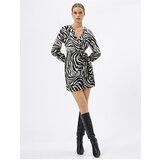 Koton Zebra Patterned Dress Mini Wrapped Long Sleeves V-neck cene