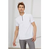 ALTINYILDIZ CLASSICS Men's White Slim Fit Slim Fit Polo Neck Short Sleeve Cotton T-Shirt. Cene