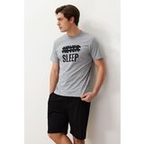 Trendyol Gray Regular Fit Summer Printed Shorts Pajamas Set
