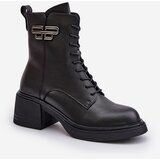 VINCEZA Women's Ankle Boots On Chunky Heels Insulated Made Of Natural Leather Black 66682 | Shoptok.si